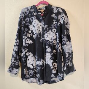 J. Jill Peasant Poet Smokey Black And Ash‎ White Floral Tunic 100% Silk Size M